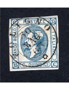 ITALIA REGNO 1863 Vitt. Emanuele 15 c. I tipo stampa litografica, n° 12. Cat. € 40 (U)