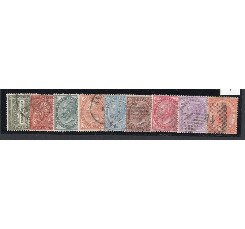 ITALIA REGNO 1863/65 Cifre e vedute, serie n° 14/22 + L18. Cat. € 265 (U)