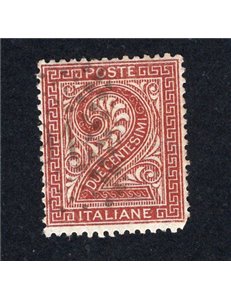 ITALIA REGNO 1863 Cifra 2 c. bruno n° L15. Firm.: Raybaudi - Chia. Cat. € 175 (U)