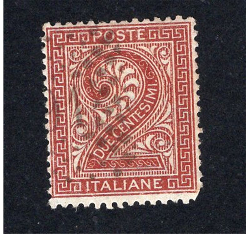ITALIA REGNO 1863 Cifra 2 c. bruno n° L15. Firm.: Raybaudi - Chia. Cat. € 175 (U)
