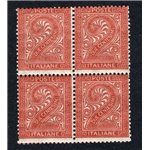ITALIA REGNO 1863 Cifra 2 rosso mattone in quartina n° T15. Cat. € 80+ (**)