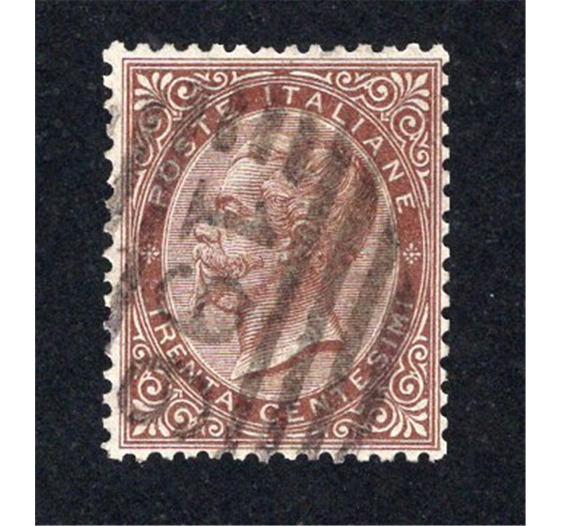 ITALIA REGNO 1863 Vitt. Emanuele 30 c. bruno n° L19. Cat. € 140 (U)