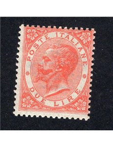 ITALIA REGNO 1863 Vitt. Emanuele 2 £ scarlatto vivo n° T22. Cat. € 50 (**)