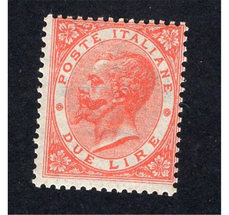 ITALIA REGNO 1863 Vitt. Emanuele 2 £ scarlatto vivo n° T22. Cat. € 50 (**)