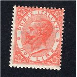 ITALIA REGNO 1863 Vitt. Emanuele 2 £ scarlatto vivo n° T22. Cat. € 50 (**)