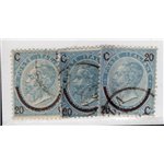 ITALIA REGNO 1865 Vitt. Emanuele 20 c. su 15 serie n° 23/25. Cat. € 40 (U)