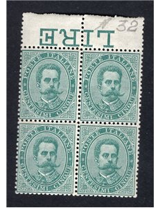 ITALIA REGNO 1879 Umberto I 5 c. verde quartina n° 37. Cat. € 60+ (**)
