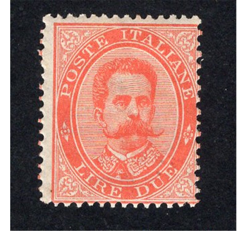 ITALIA REGNO 1879 Umberto I 2 £ vermiglio n° 43. Cat. € 90 (**)