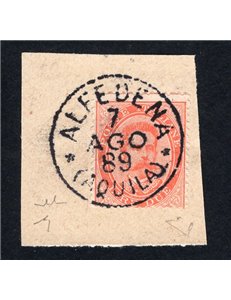ITALIA REGNO 7/8/1879 Umberto I 2 £ n° 43 vermiglio frammento. Cat. € 650 (U)