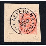 ITALIA REGNO 7/8/1879 Umberto I 2 £ n° 43 vermiglio frammento. Cat. € 650 (U)