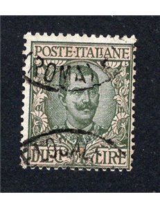 ITALIA REGNO 1910 Floreale 10 £ n° 91. Cat. € 60 (U)