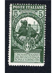 ITALIA REGNO 1911 Unità d'Italia 5 c. verde dent. 13½ n° 93a. Cat. € 120 (U)