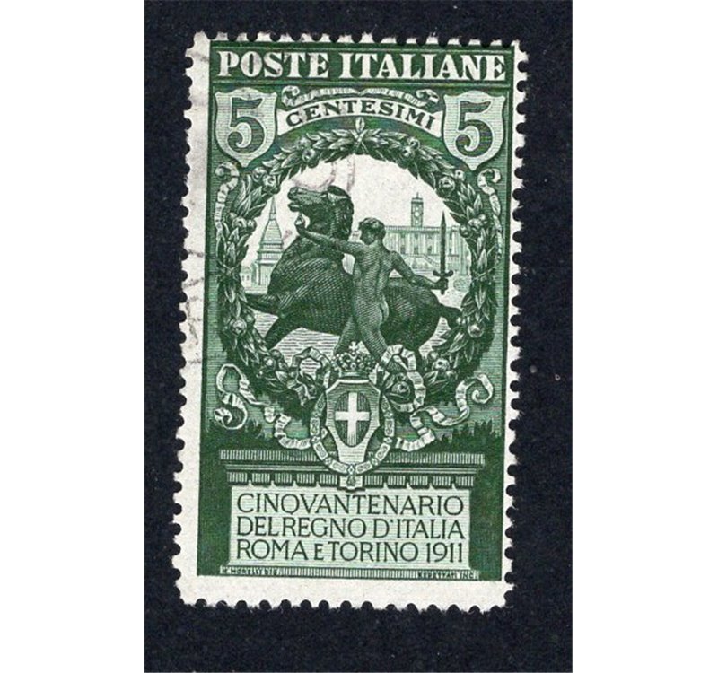 ITALIA REGNO 1911 Unità d'Italia 5 c. verde dent. 13½ n° 93a. Cat. € 120 (U)