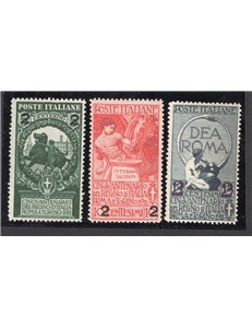 ITALIA REGNO 1913 Unità d'Italia, serie n° 99/101 con ottima centratura. Cat. € 125 (**)