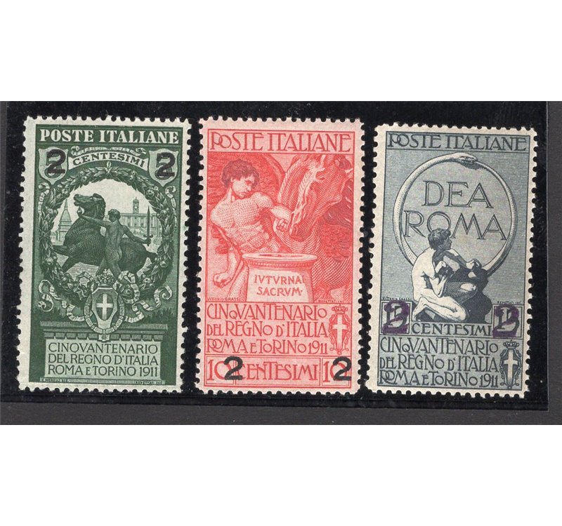 ITALIA REGNO 1913 Unità d'Italia, serie n° 99/101 con ottima centratura. Cat. € 125 (**)