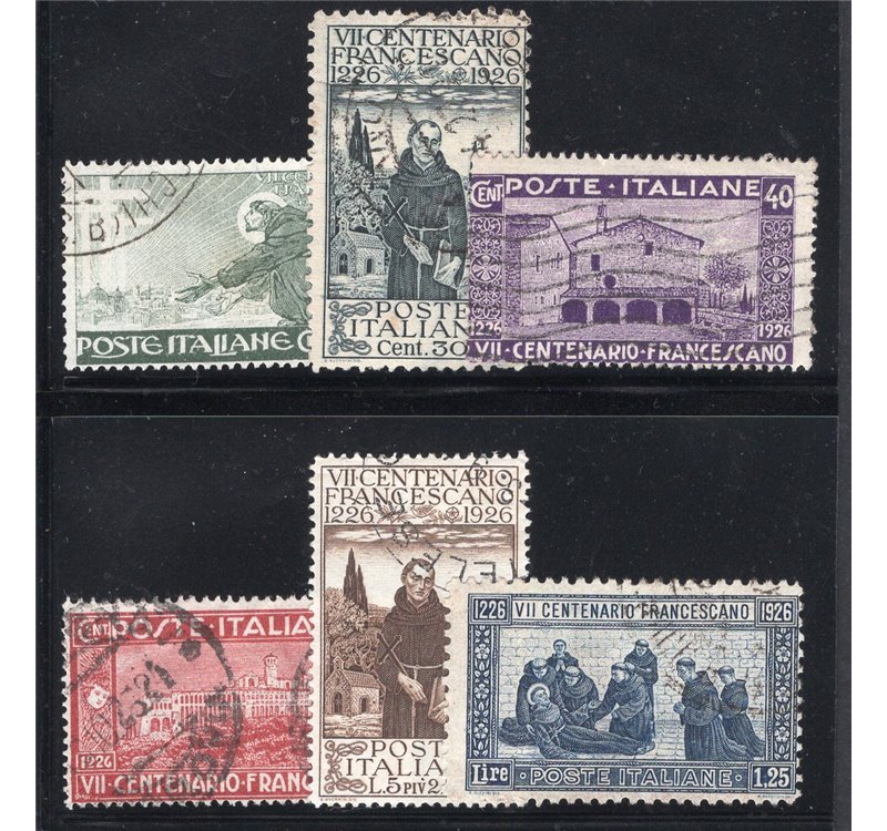 ITALIA REGNO 1926 San Francesco serie n° 192+194/95+197/99 dent. più comuni. Cat. € 240 (U)