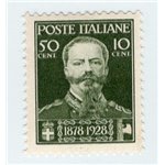 ITALIA REGNO 1928 50° Anniversario Morte Vitt. Emanuele II 50 c. verde oliva n° 239. Cat. € 25 (**)