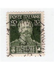ITALIA REGNO 1928 50° Anniversario Morte Vitt. Emanuele II 50 c. verde oliva n° 239. Cat. € 25 (U)