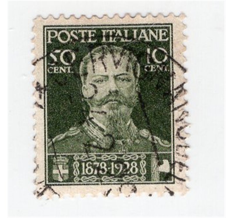 ITALIA REGNO 1928 50° Anniversario Morte Vitt. Emanuele II 50 c. verde oliva n° 239. Cat. € 25 (U)