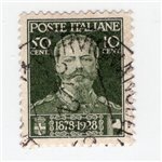 ITALIA REGNO 1928 50° Anniversario Morte Vitt. Emanuele II 50 c. verde oliva n° 239. Cat. € 25 (U)