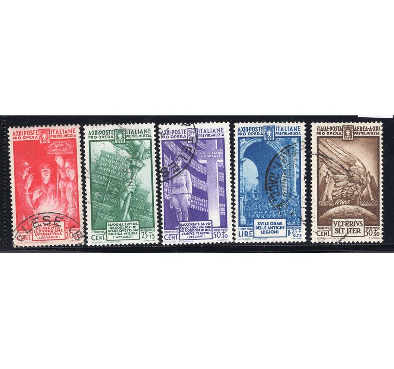 ITALIA REGNO 1935 Milizia IV annulli poco leggibili serie n° 380/83 + P.A. 89. Cat. € 180 (U)