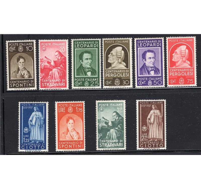 ITALIA REGNO 1937 Uomini Illustri serie n° 426/35. Cat. € 200 (**)
