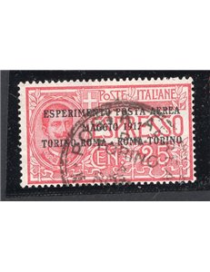 ITALIA REGNO 1917 Posta aerea Volo Torino - Roma - Torino n° 1. Cat. € 70 (U)