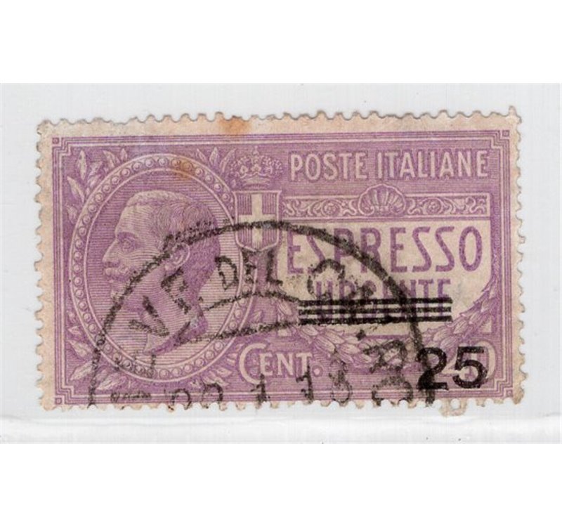 ITALIA REGNO 1917 Espresso urgente violetto 25 c. sovrast. n° 3. Firm.: Chia - ED. Cat. € 200 (U)
