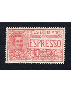 ITALIA REGNO 1920 Espresso Vitt. Emanuele 50 c. rosso ottima centratura n° 4. Cat. € 60 (**)