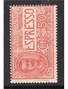 ITALIA REGNO 1920 Espresso Vitt. Emanuele 50 c. rosso ottima centratura n° 4. Cat. € 60 (**)