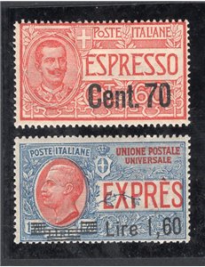 ITALIA REGNO 1924/25 Espresso Vitt. Emanuele sovast. serie n° 9/10 ottima cantratura. Cat. € 52,50 (**)