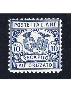 ITALIA REGNO 1928 Recapito autorizzato 10 c. dent. 11 n° 1. Cat. € 225 (**)