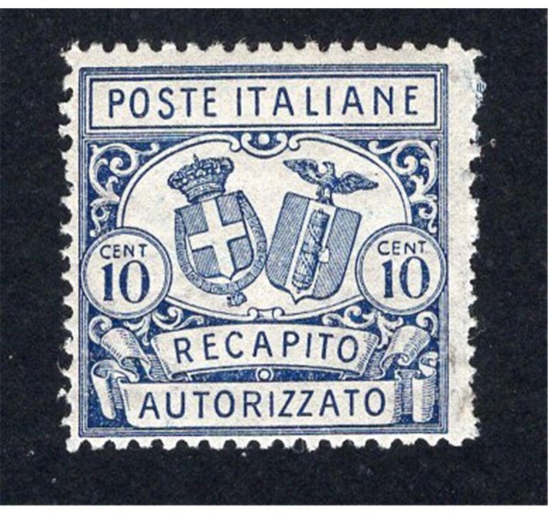 ITALIA REGNO 1928 Recapito autorizzato 10 c. azzurro dent. 14 n° 2 ottima cetratura. Cat. € 125 (**)