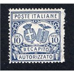 ITALIA REGNO 1928 Recapito autorizzato 10 c. azzurro dent. 14 n° 2 ottima cetratura. Cat. € 125 (**)