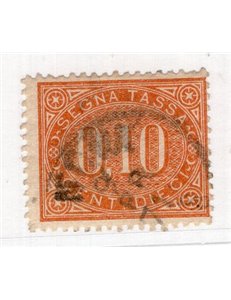 ITALIA REGNO 1863 Segnatasse cifra 10 c. annullo originale n° 1. Cat. € 300 (U)
