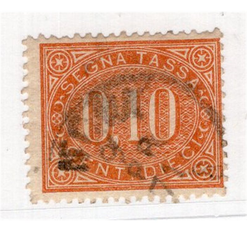 ITALIA REGNO 1863 Segnatasse cifra 10 c. annullo originale n° 1. Cat. € 300 (U)