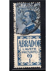 ITALIA REGNO 1922/24 Pubblicitari Abrador 25 c. azzurro n° 4. Cat. € 275 (U)