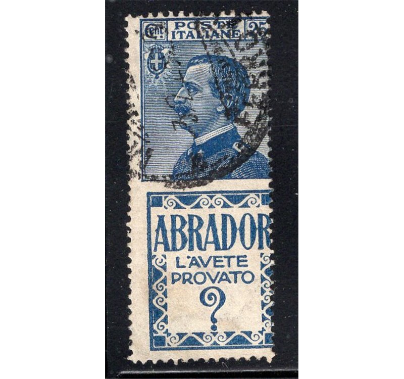 ITALIA REGNO 1922/24 Pubblicitari Abrador 25 c. azzurro n° 4. Cat. € 275 (U)