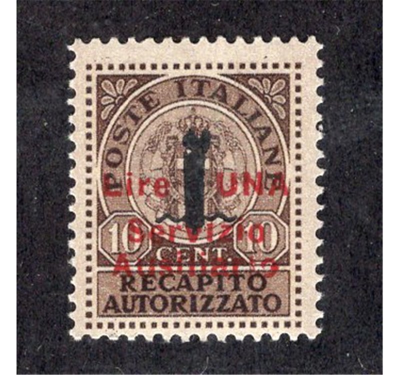 Emissioni Locali Guidizzolo 1945 Recapito autorizzato 10 c. soprast., n° 1. Firm.: ED. Cat. € 175 (**)