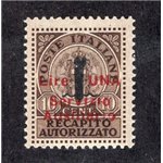 Emissioni Locali Guidizzolo 1945 Recapito autorizzato 10 c. soprast., n° 1. Firm.: ED. Cat. € 175 (**)