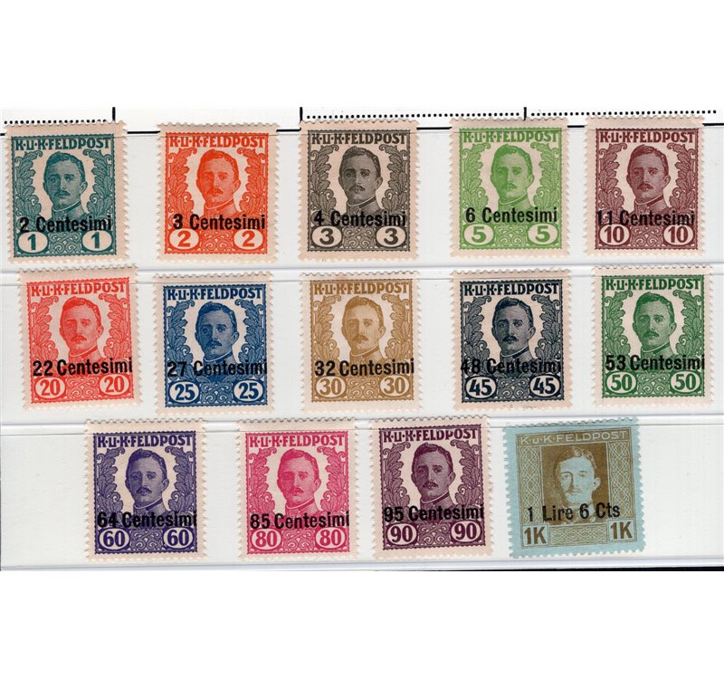 Occup. Austriaca Friuli Veneto 1918 Posta da campo soprast. serie n° 1/19. Cat. € 60 (*)