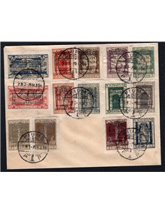 Terre Redente Fiume 1924 S. Vito e soggetti vari soprast. su lettera serie n° 202/13 + Ex 9/10. Cat. € 775 (U)