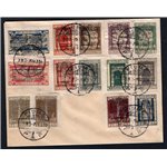 Terre Redente Fiume 1924 S. Vito e soggetti vari soprast. su lettera serie n° 202/13 + Ex 9/10. Cat. € 775 (U)