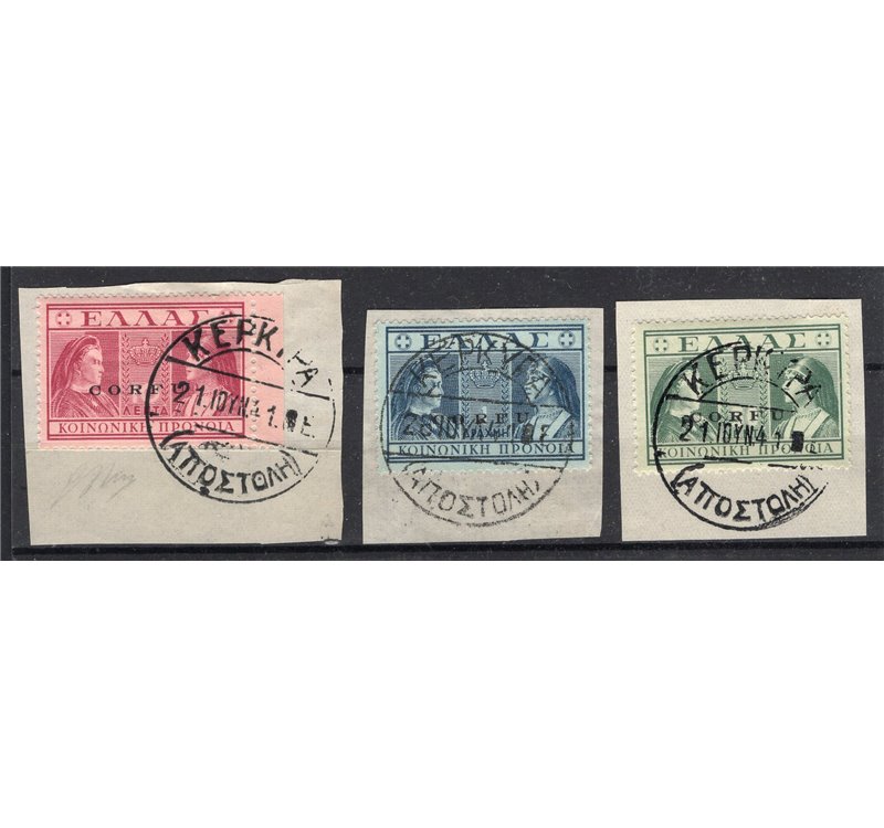 Occup. Italiane Corfù 1941 Previdenza sociale serie n° 35/37 Cat. € 110 (U)