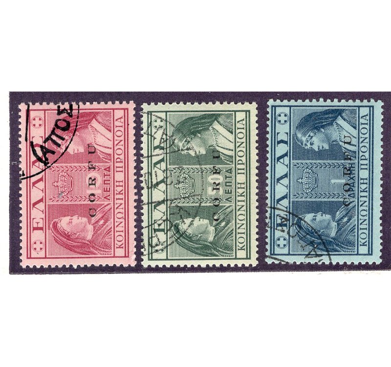 Occup. Italiane Corfù 1941 Previdenza sociale serie n° 35/37 Cat. € 110 (U)