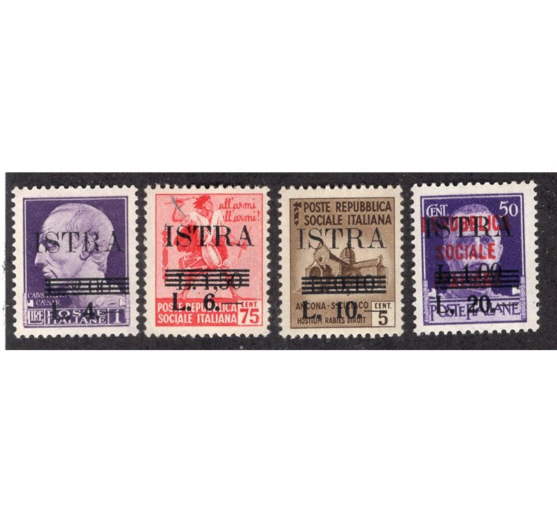 Occup. Jugoslava Istria 1945 Soprast. nuovi valori serie n° 37/40. Cat. € 140 (**)
