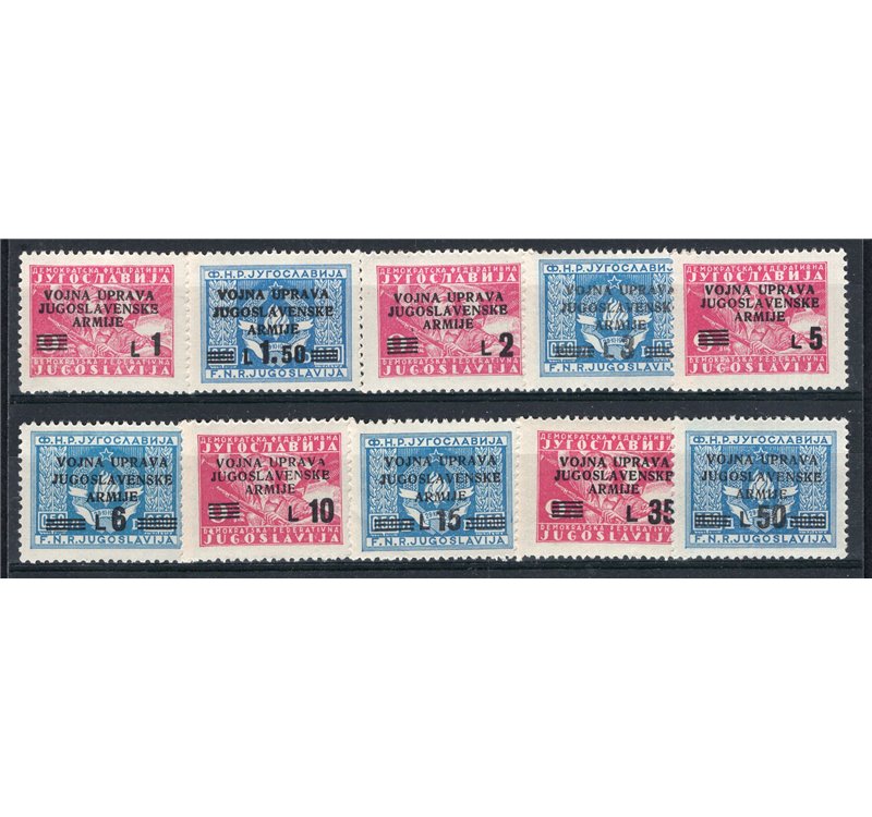 Litorale Sloveno Amm. Militare Jugoslava 1947 Soprast. serie n° 67/76. Cat. € 50 (**)