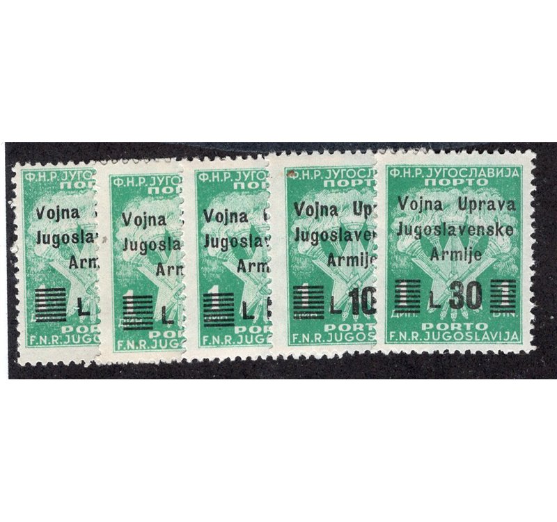 Litorale Sloveno Amm. Militare Jugoslava 1947 Soprast. serie n° 67/76. Cat. € 50 (**)