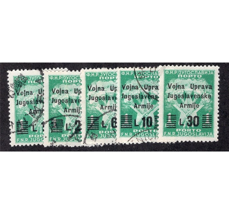 Litorale Sloveno Amm. Militare Jugoslava 1947 Segnatasse serie n° 20/24. Cat. € 28 (**)