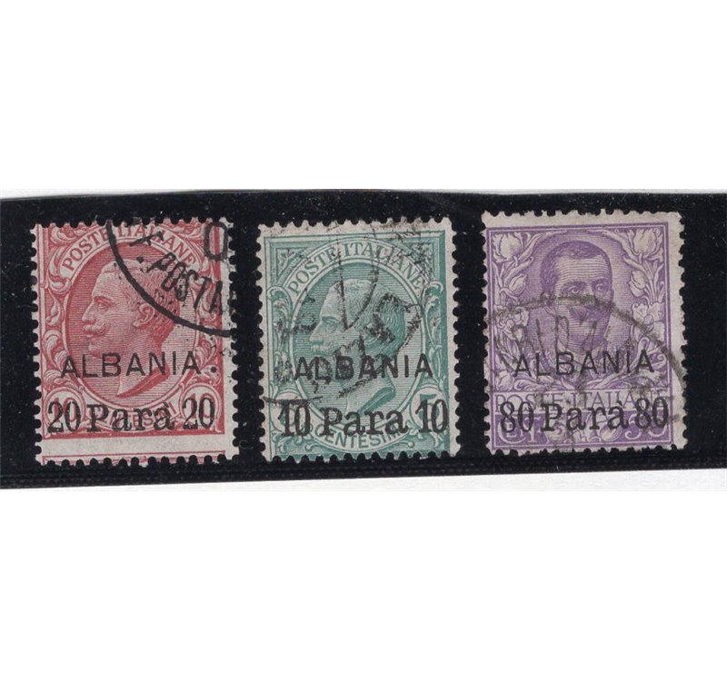 Uffici Postali all'Estero Levante Albania 1902 serie n° 7/9. Cat. € 140 (U)